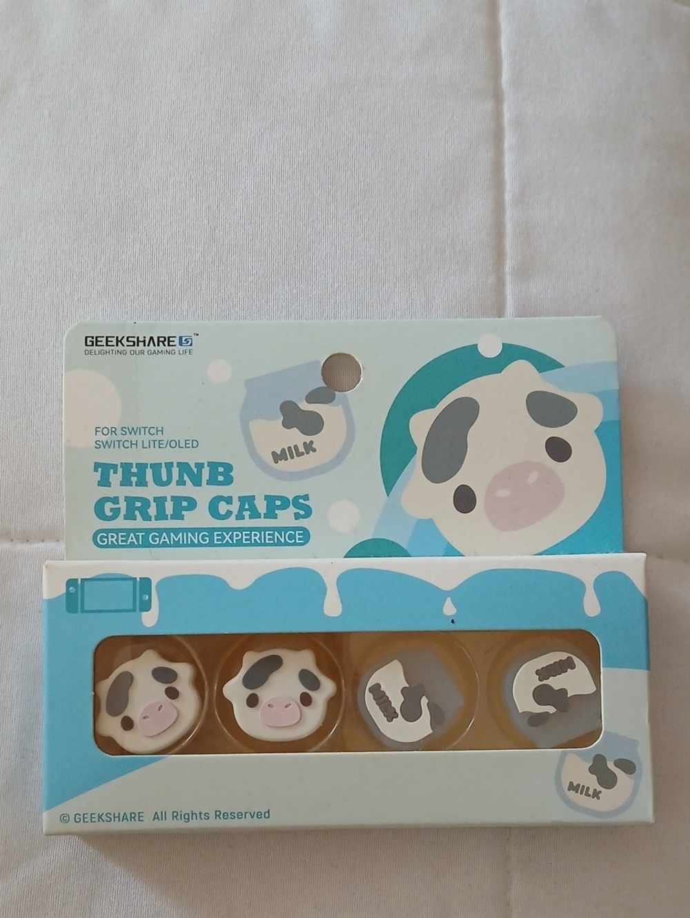 Geekshare Milk Cow Thumb Grip Caps for Nintendo Switch - Gray/White